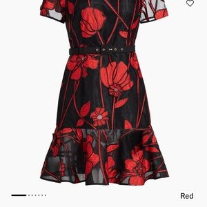 Milly Red and Black Floral Midi Dress